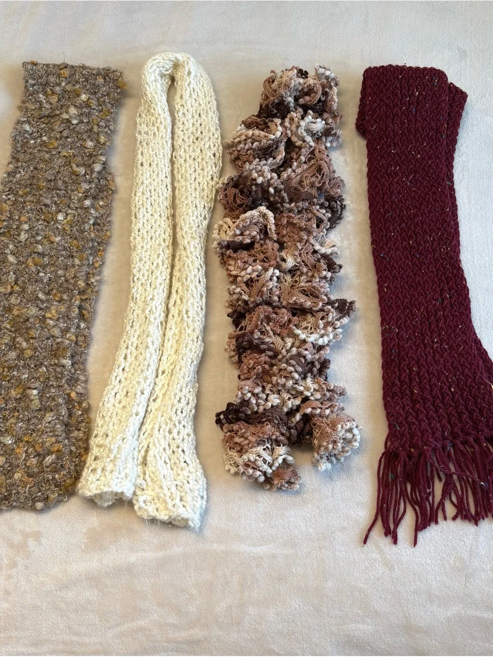 Women's Knit Scarves - Cream, Beige, Brown, Burgundy